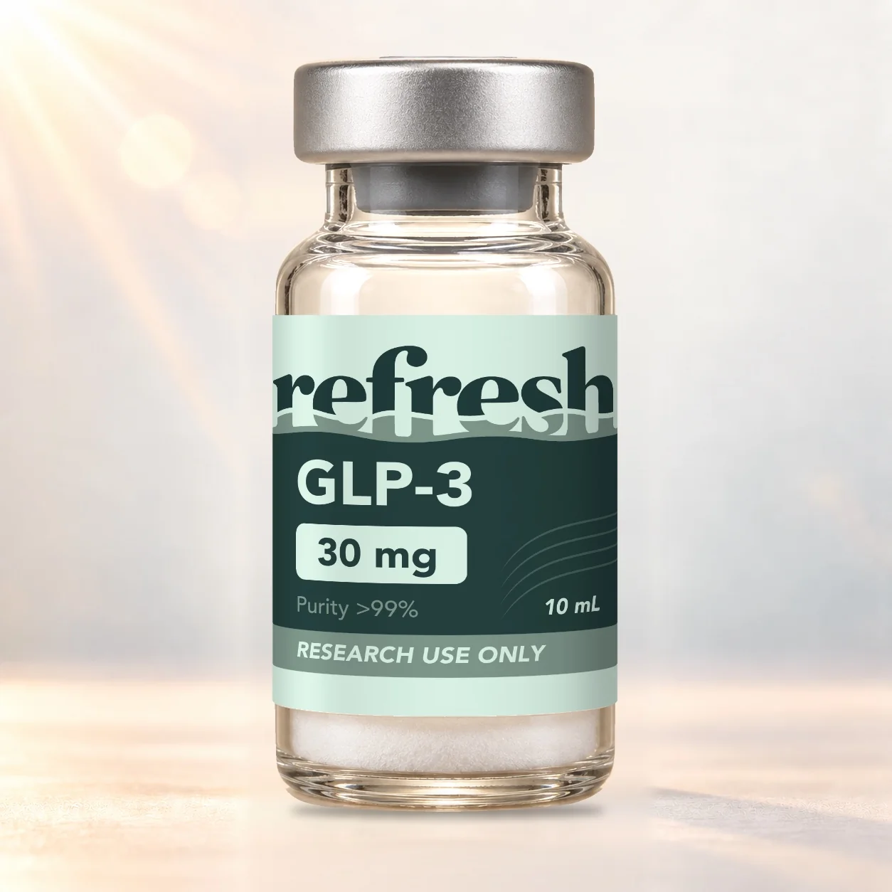 Refresh Research GLP-3-30mg vial in warm studio lighting