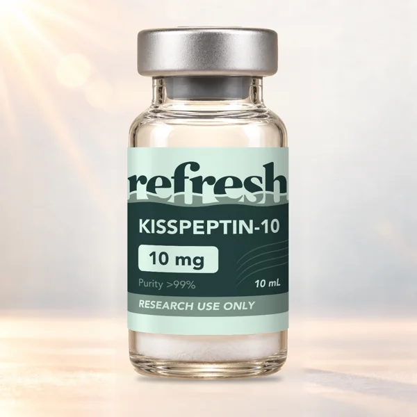Refresh Research KISSPEPTIN-10-10mg vial in warm studio lighting